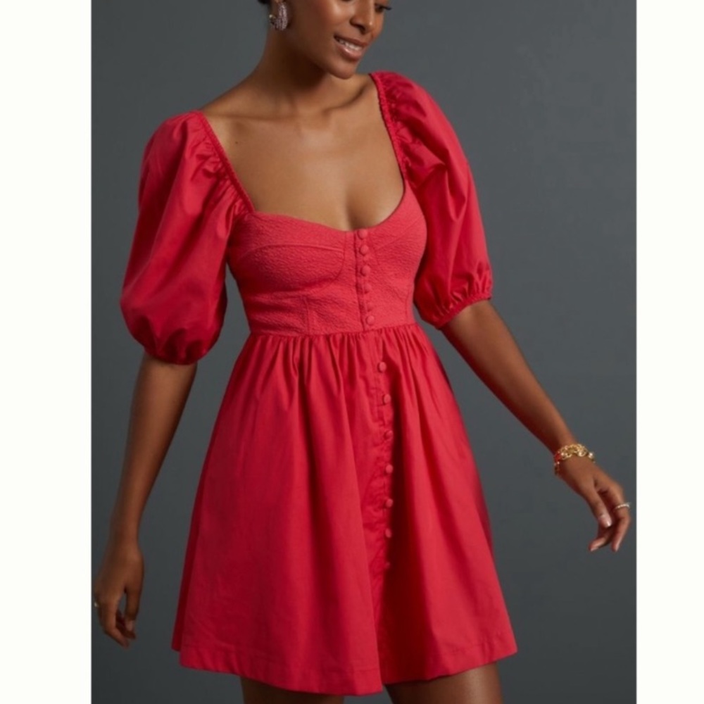 Anthropologie Maeve Puff-Sleeved Sweetheart Mini Dress NWT